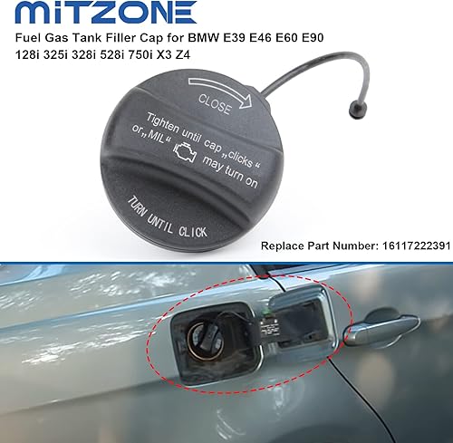 Miniatura 2 de MITZONE Tapa de gasolina del tanque de combustible compatible con Mini Cooper BMW 320i 325i 328xi 525i 528i 528xi 535i X5 X6 X1 y la mayoría de