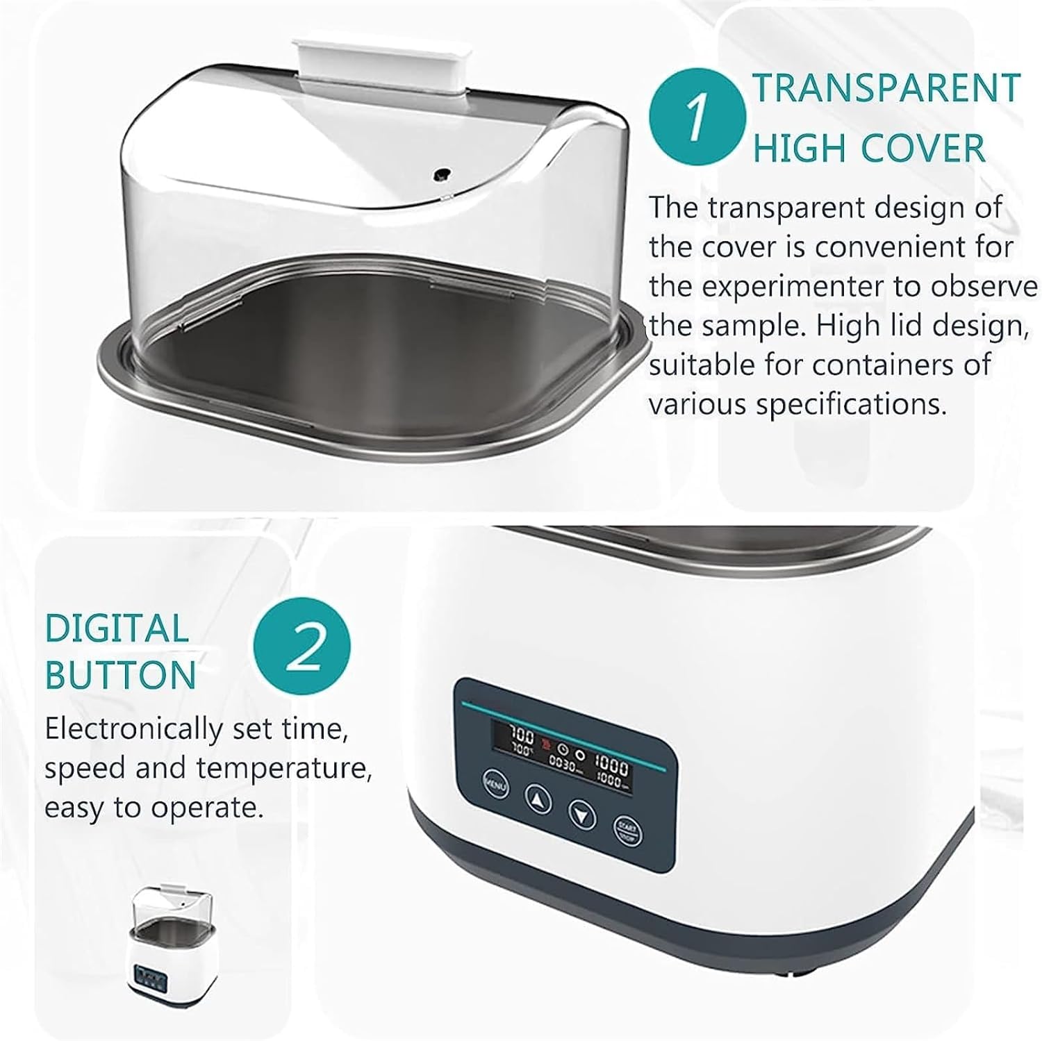 Baño María de Laboratorio, baño de Agua Calefactor termostático con Pantalla Digital y agitador magnético, diseño antisecado, Pantalla LED de fácil Lectura.