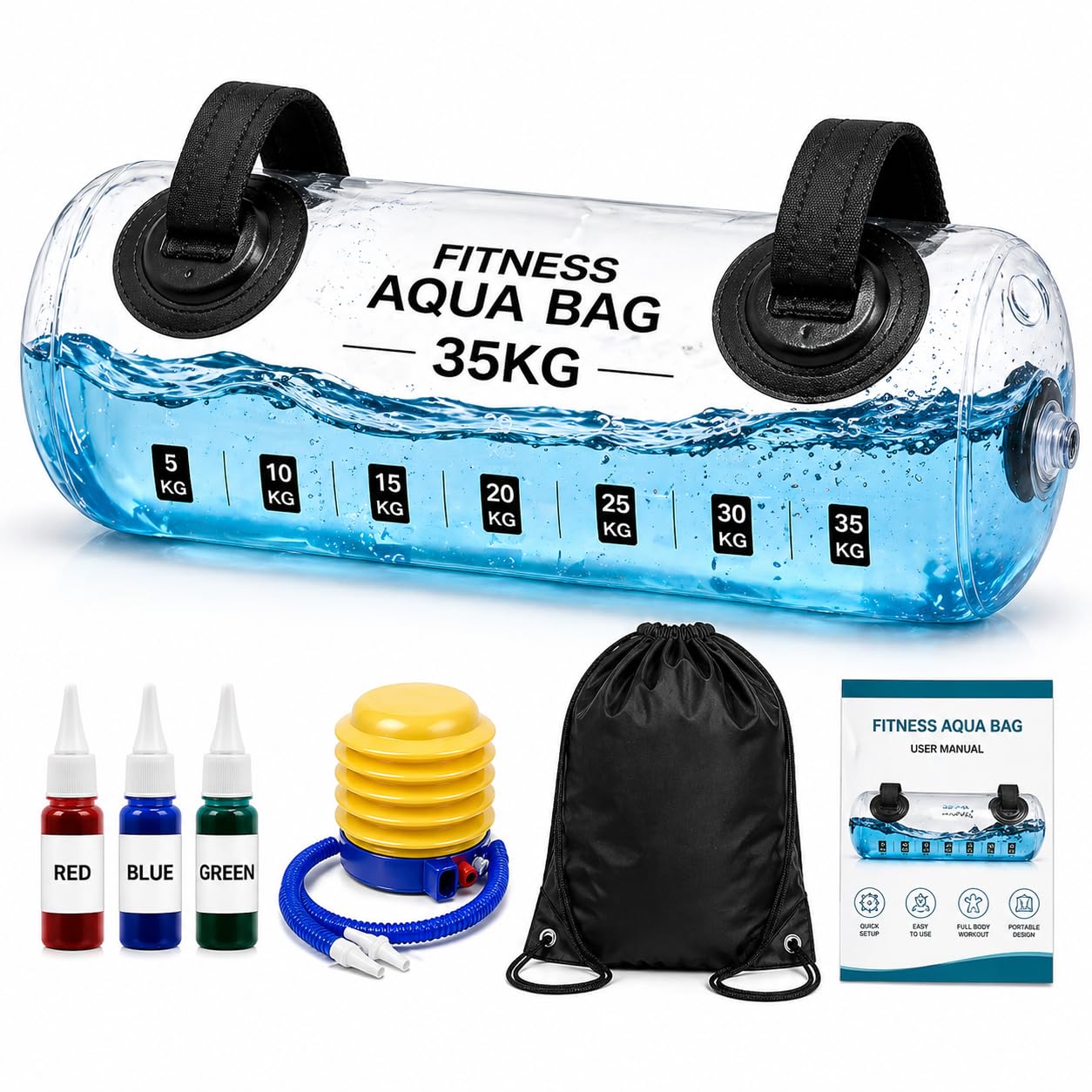 VORX LONDON Aqua Power Bag 35KG Water-Filled Weight Bag for Strength Training, Core Stability Functional Fitness & Home Workouts Adjustable Water Level Anti-Burst Design Dynamic Resistance Trainer