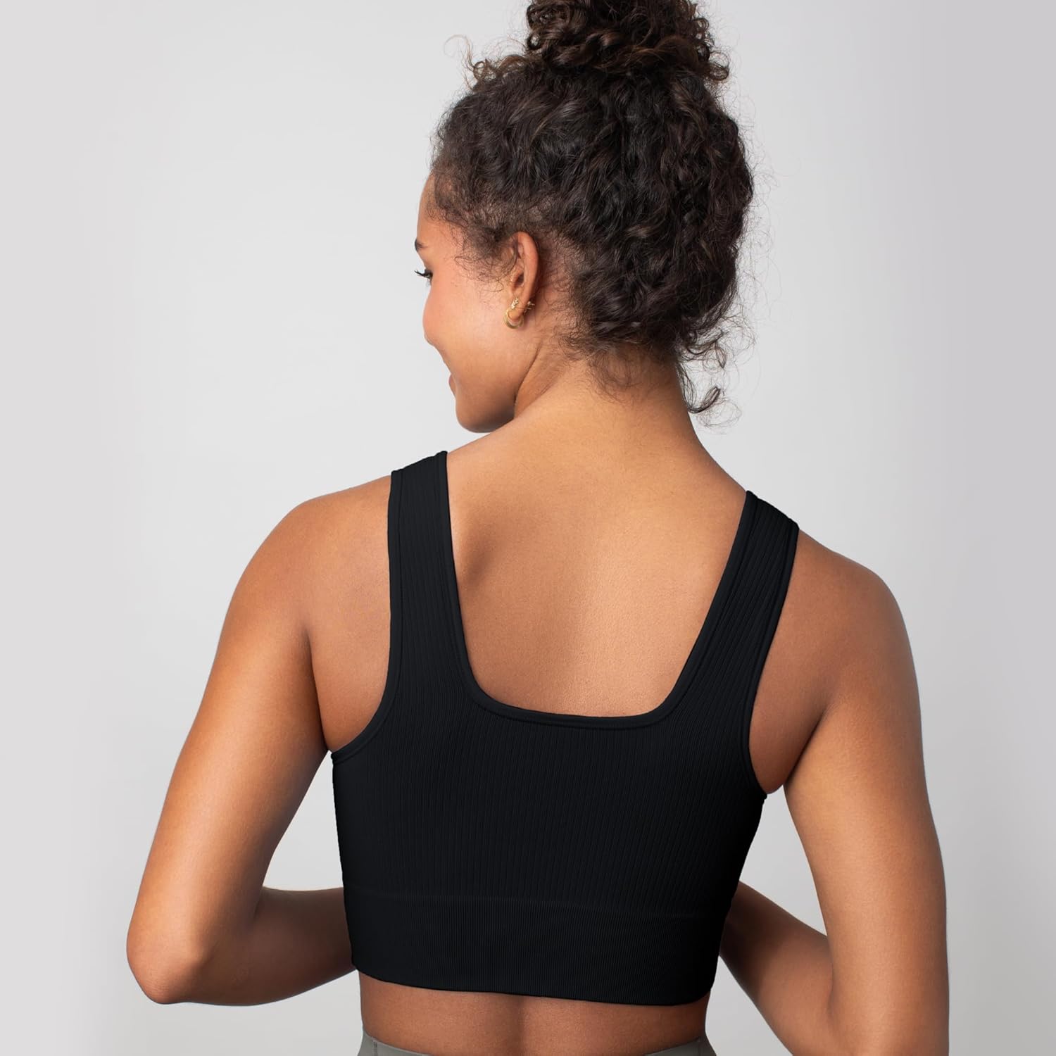 Floatley Seamlessly Square Neck Longline Easy Pullover Medium Impact Sports Bra Comfort Wirefree with Embedded Pads for Women - Image 3