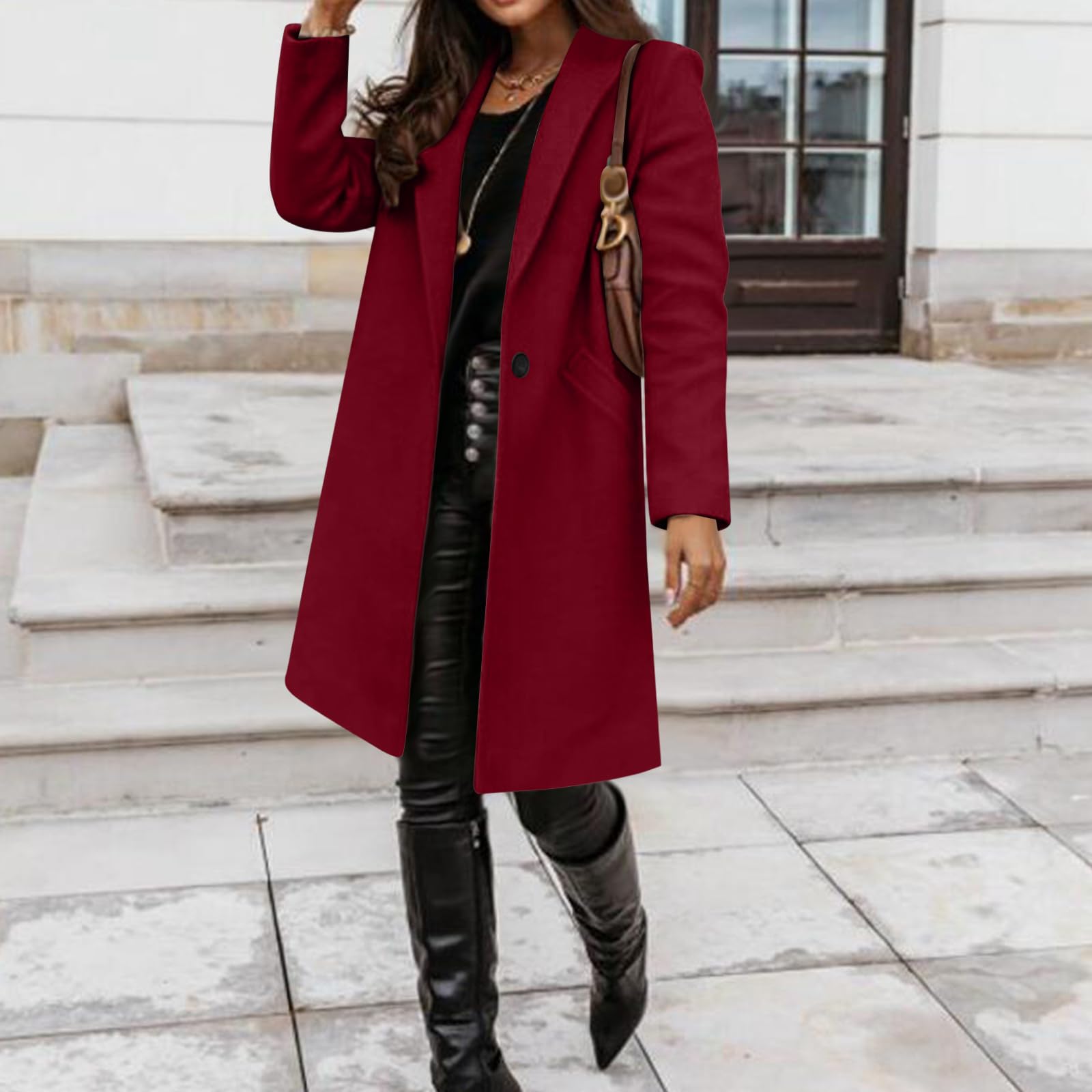 Wollmantel Damen Lang Wollwalk Jacke Winddicht Mantel Wolle Casual