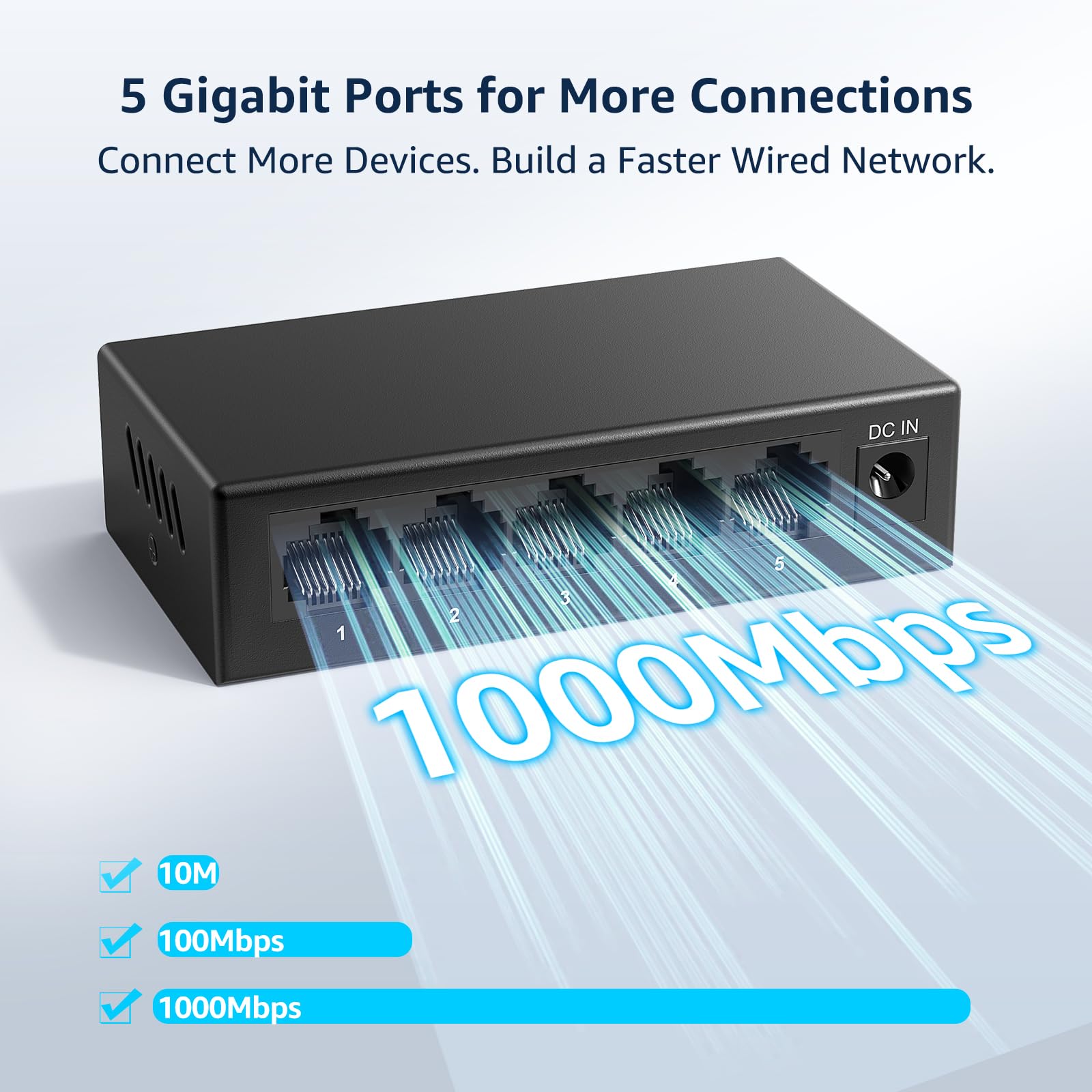 YuanLey Commutateur réseau Gigabit Ethernet 5 ports, Plug and Play, mini commutateur, taille compacte