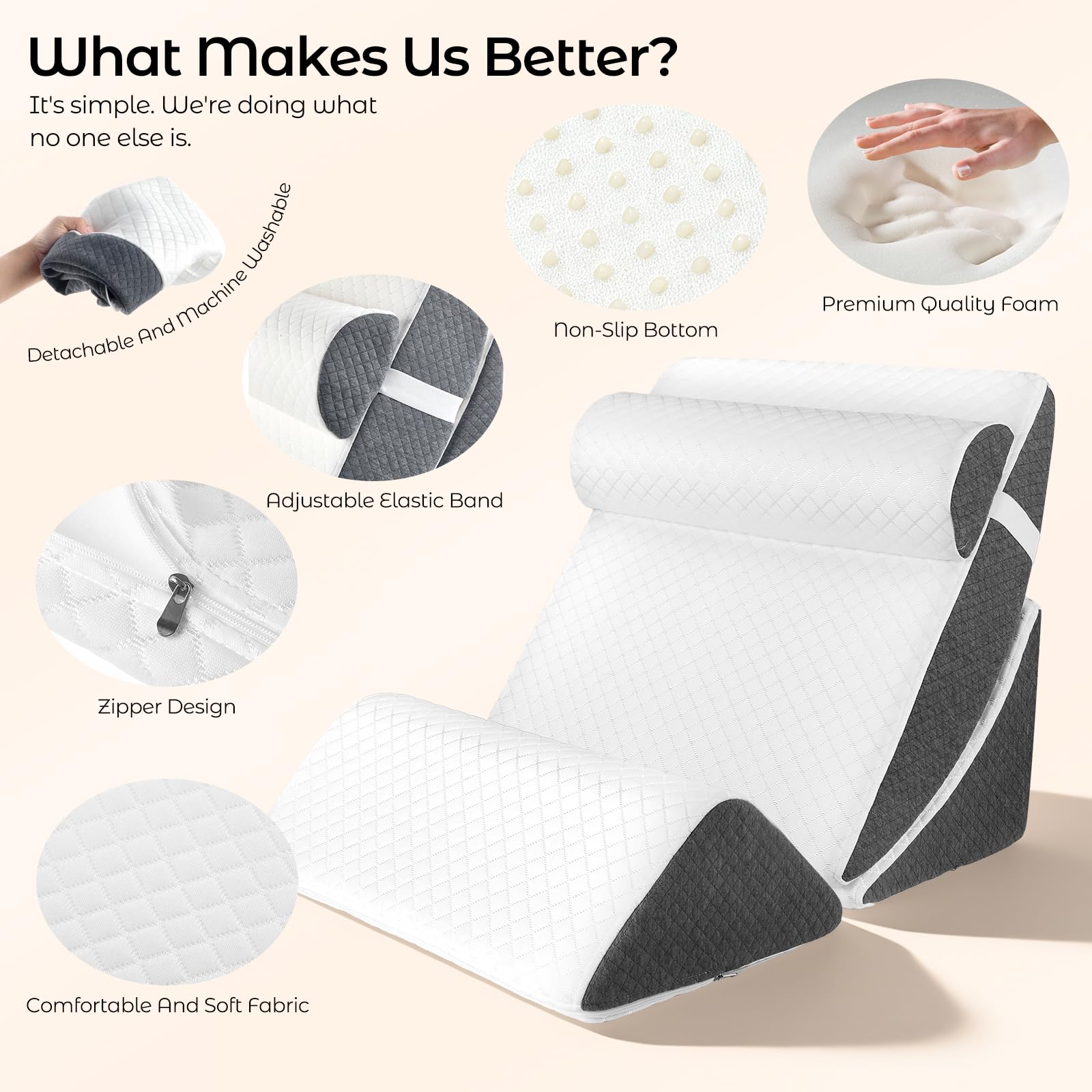 Set da 4 Cuscini Ortopedici a Cuneo in Memory Foam, Regolabile per Dormire, Post Chirurgia, Apnea Notturna e Reflusso Acido, Cuscino Ergonomico per Collo, Schiena, Gambe, Rivestimento Lavabile