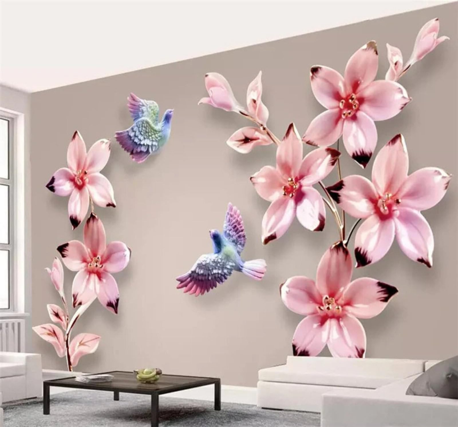 Minimalist Relief Beautiful Flowers and Birds Art 3D Wallpaper Easy Install Feature Office Living Room Sofa Bedroom TV Background Wall Decoration-350cm×256cm