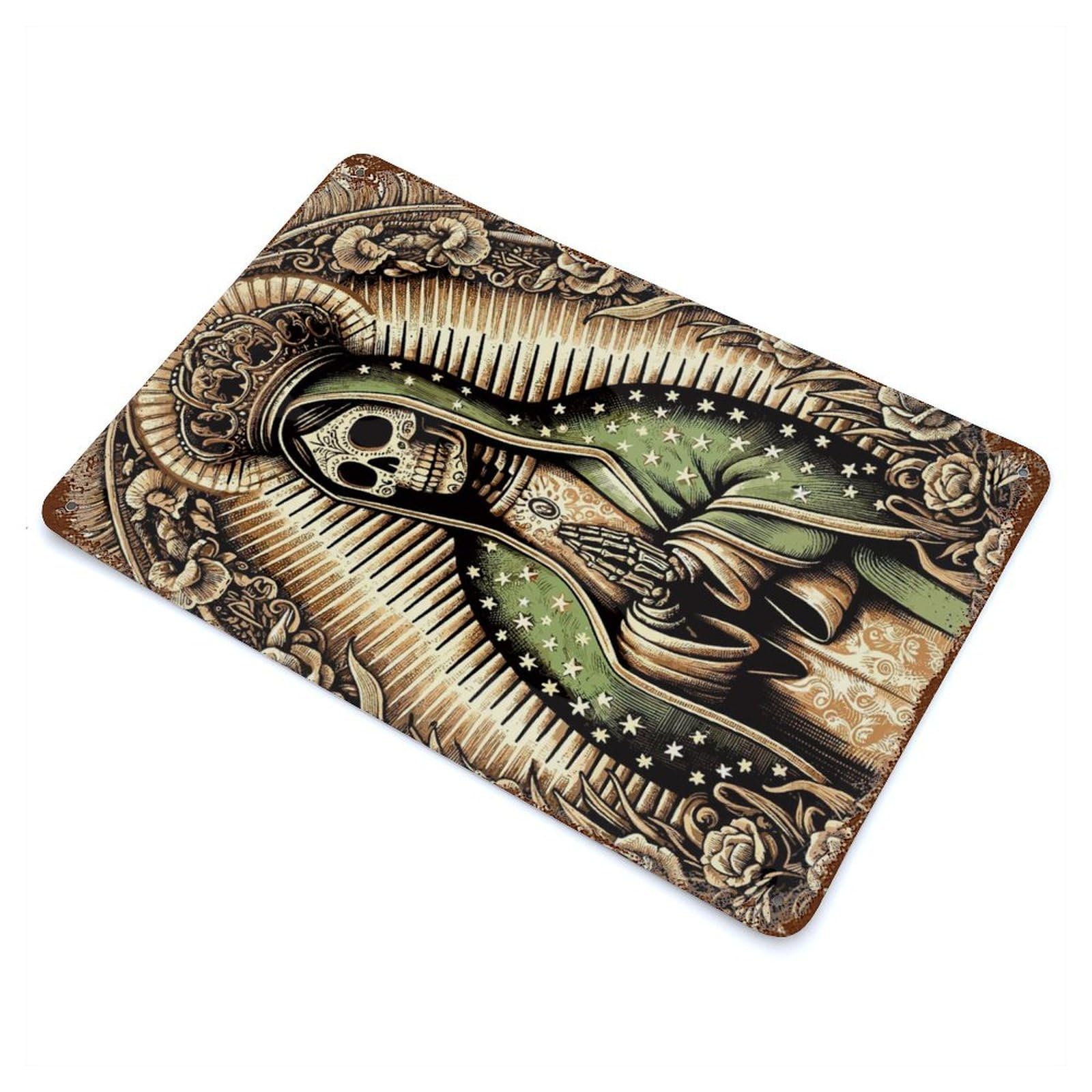 Rustic Tin Plaque Santa Muerte Lady of Guadalupe 11.8"x7.9", Rustic Home Decor for Office, Studio And Wall Decor