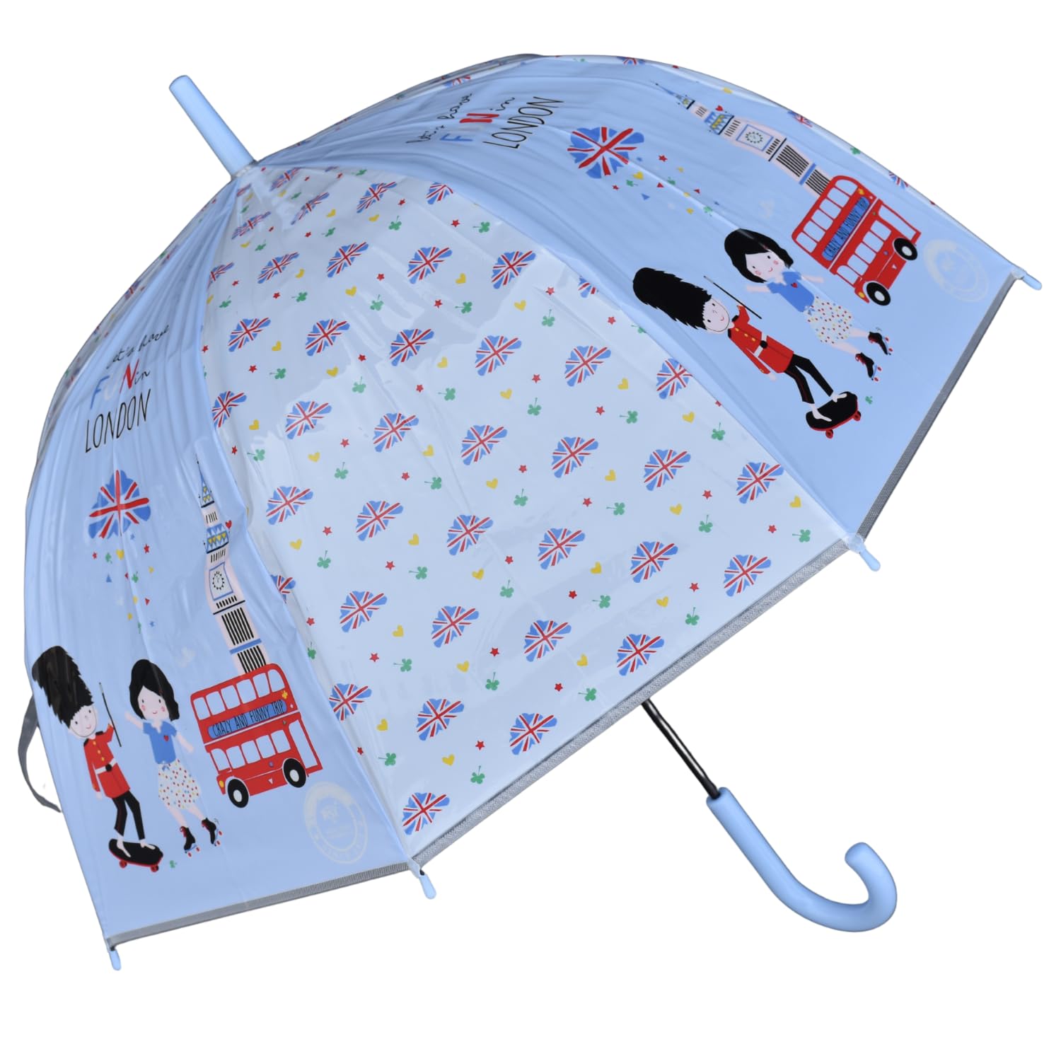 chaatewala Kids Dome Shape Umbrella London Theme – London Bus Printed Light Pastel Blue Umbrella For Kids, Cute Children’s Rain Umbrellas for Boys & Girls with Easy Grip Handle, Fun Cartoon UK Design for School & Travel-picture-48