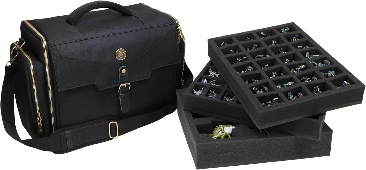ENHANCE Wide Base Miniature Carrying Case - Mini Figure Storage fits 58 Minis & Pick & Pluck for Large Figures - Book Sleeve & 2 Accessory Pockets for Measuring Tape, Dice & More (Large - Wide Base)