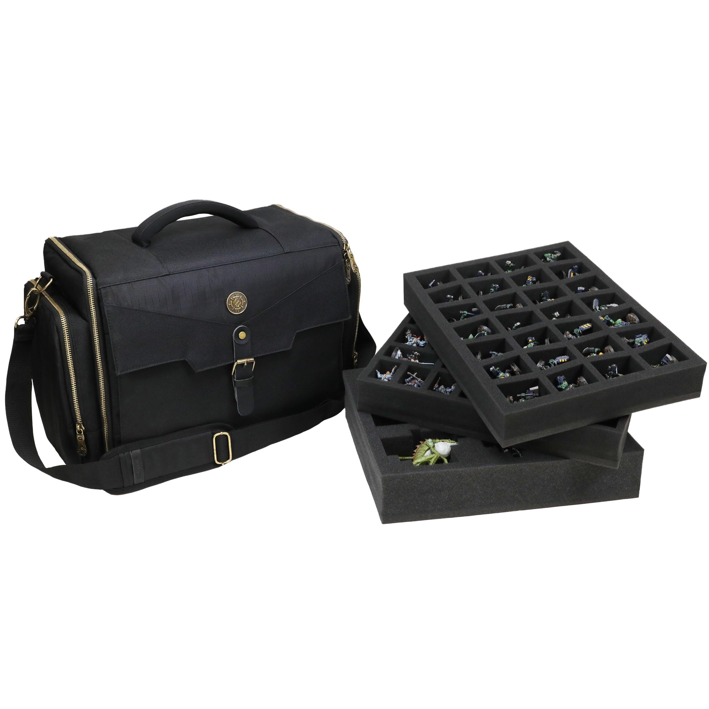 ENHANCE Wide Base Miniature Carrying Case - Mini Figure Storage fits 58 Wide Base Minis & Pick & Pluck for Large Figures - Book Sleeve & 2 Accessory Pockets for Measuring Tape, Dice & More