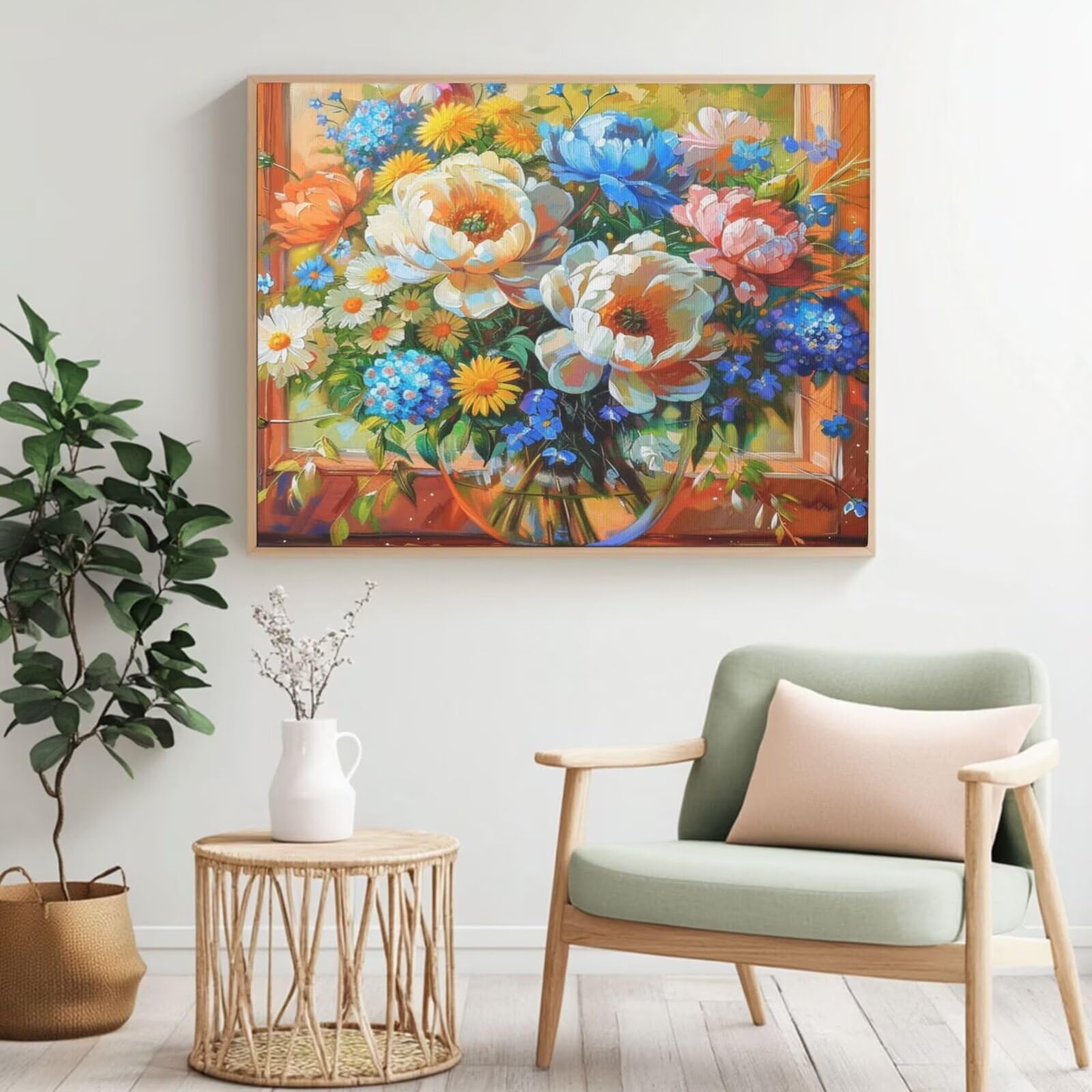 Vase Malen nach Zahlen für Erwachsene, DIY Malen nach Zahlen Blume, Acryl Farbe nach Zahlen für Erwachsene/Anfänger, Ölgemälde Handwerk für Heimdekoration, 90 x 65 cm, ohne Rahmen) MK235