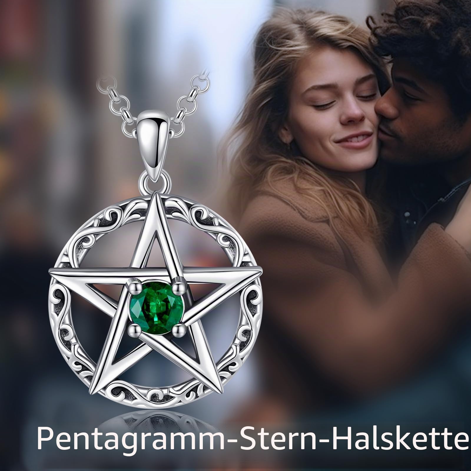POPLYKE Pentagramm Kette Damen Herren 925 Sterling Silber Pentagramm Anhänger Pentagramm Schmuck