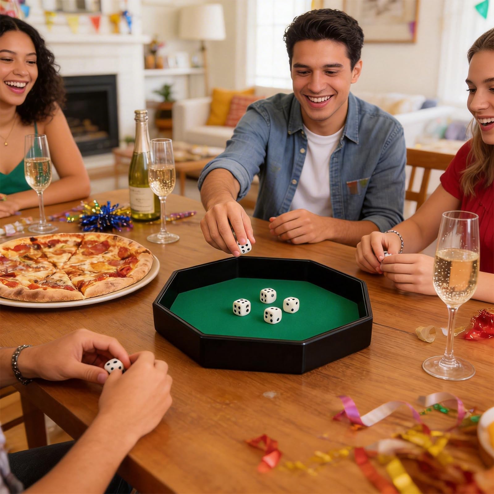Plateau à dés, tapis à dés avec support en feutre, Dice Rolling Tray, plateau à dés octogonal doublé de feutre en cuir PU, plateau à dés pour jeux Dungeon Crawler (vert)