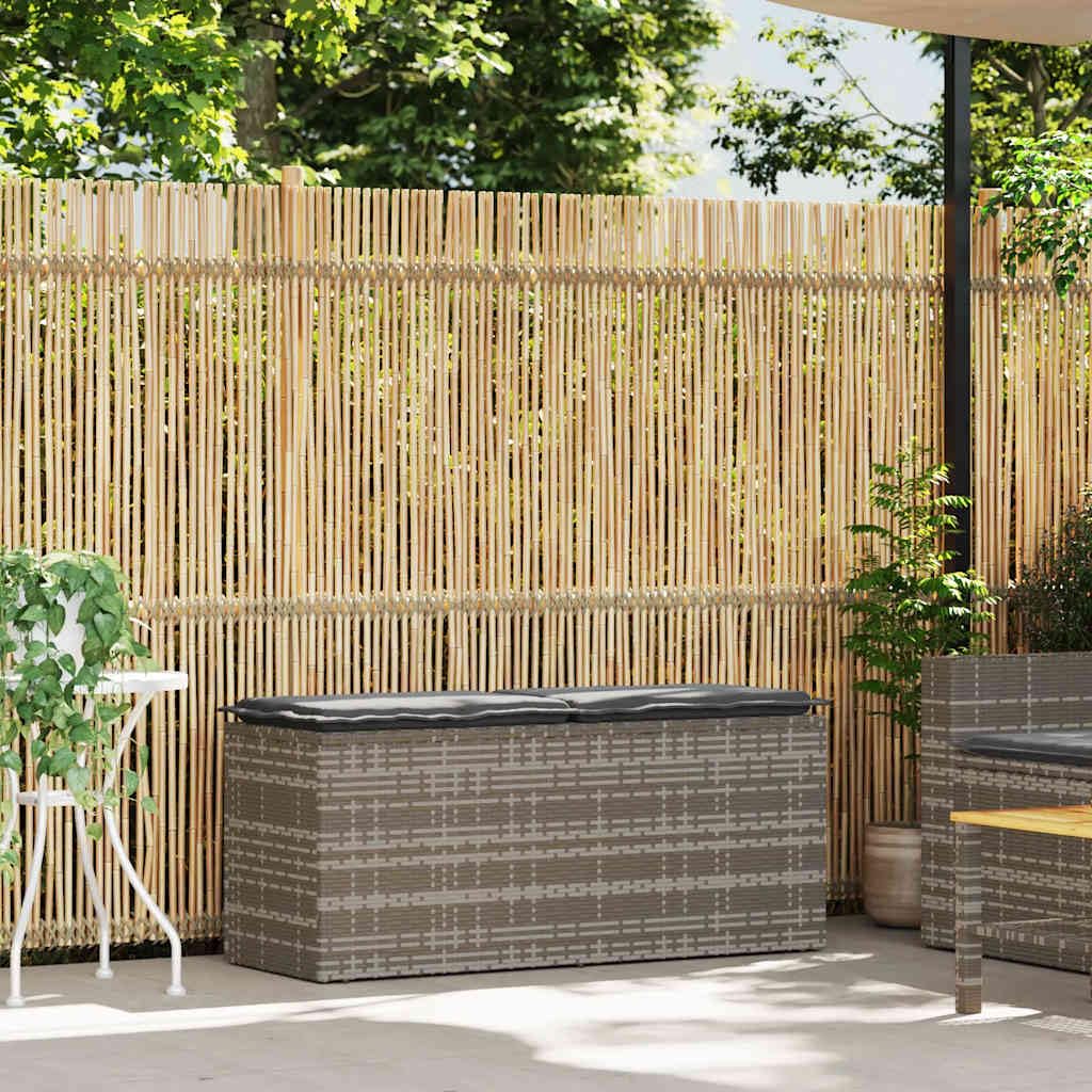 vidaXL Banco de jardín con cojín ratán sintético Gris 110x40x44 cm