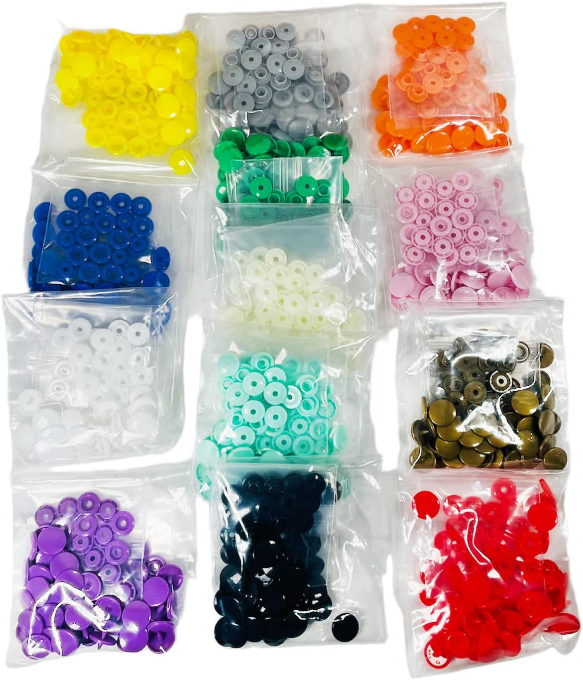 780 Sets of T3, T5 and T8 Size Plastic Snap Buttons 13 Colors 20 Sets of Each Color (Three Sizes)