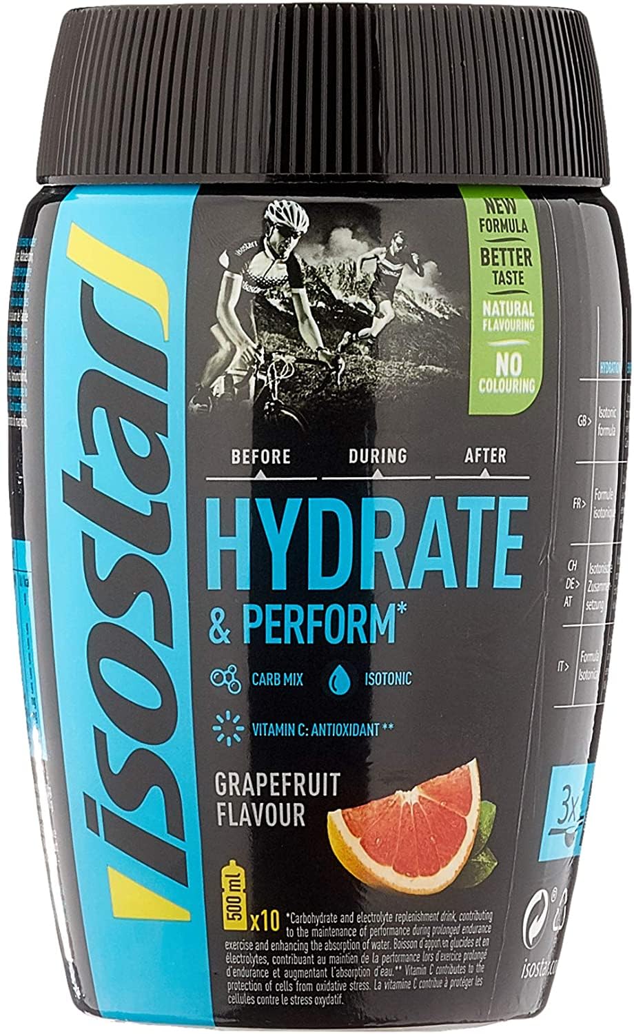 Isostar Hydrate & Perform – grejpfrut – 2 x 400 g proszku | opakowanie 2 szt. + oryginalna butelka na napoje 1000 ml