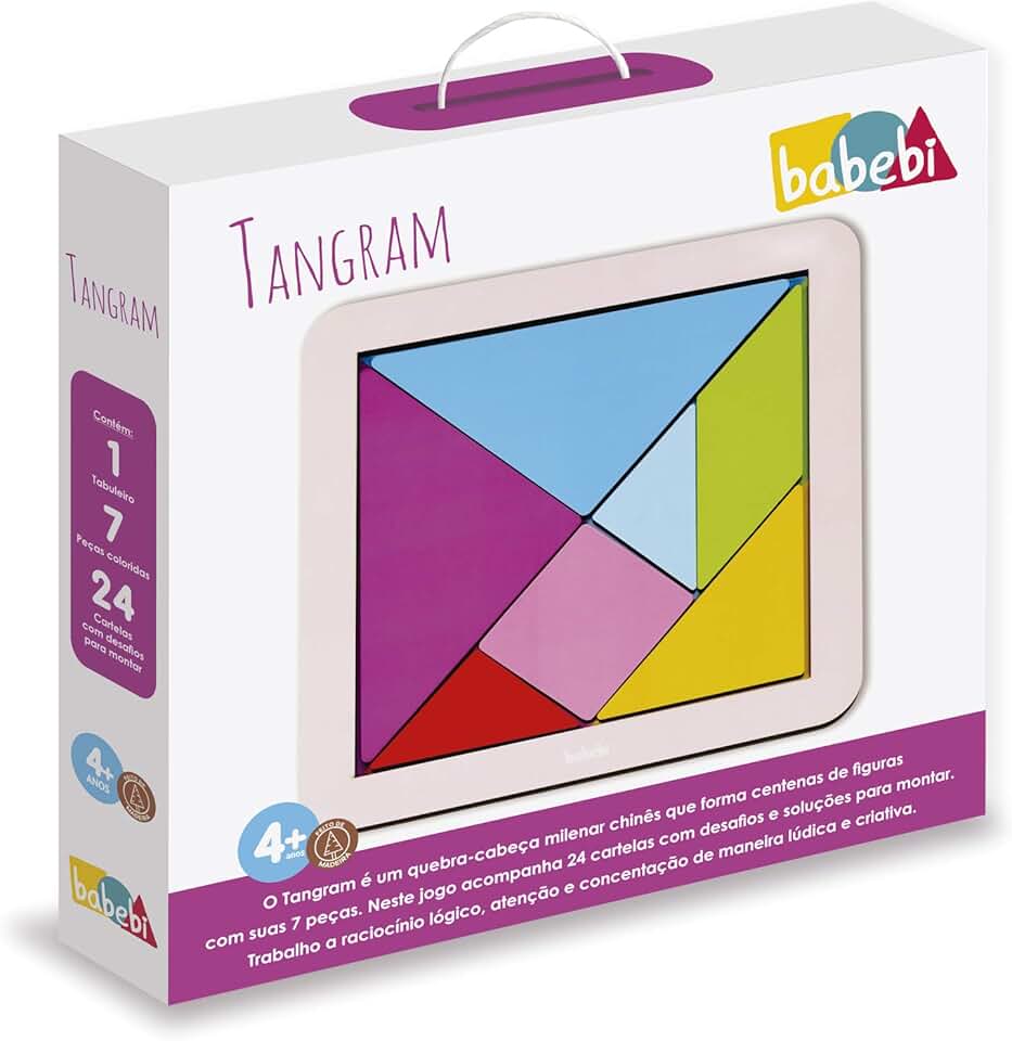 Quebra Cabeça Infantil De Madeira Tangram Educativo Colorido Babebi