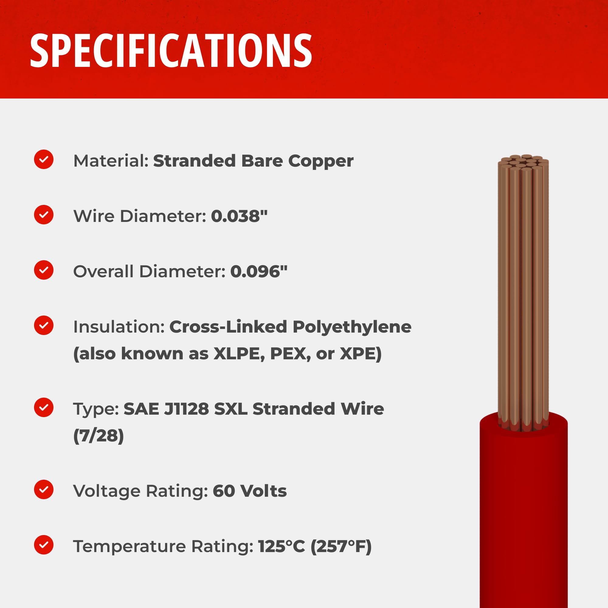 20 AWG Gauge SXL Automotive Stranded Hook Up Wire Kit, 25 ft Length Each, 6 Colors, 0.096