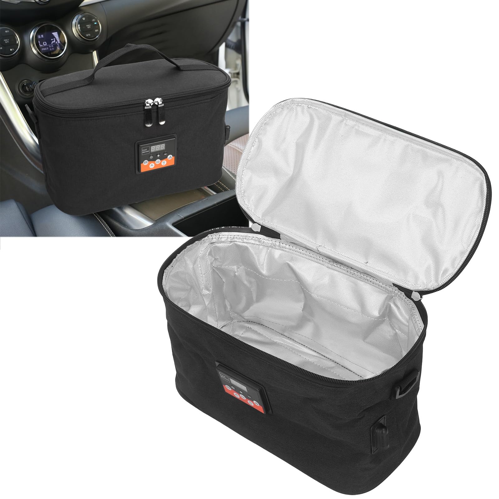 Luqeeg Borsa Termica per Auto, Scaldavivande Elettrico, Forno Portatile con Display a Temperatura Regolabile 30w 8l 12v per Cucinare e Riscaldare Gli Alimenti in Auto (BLACK)