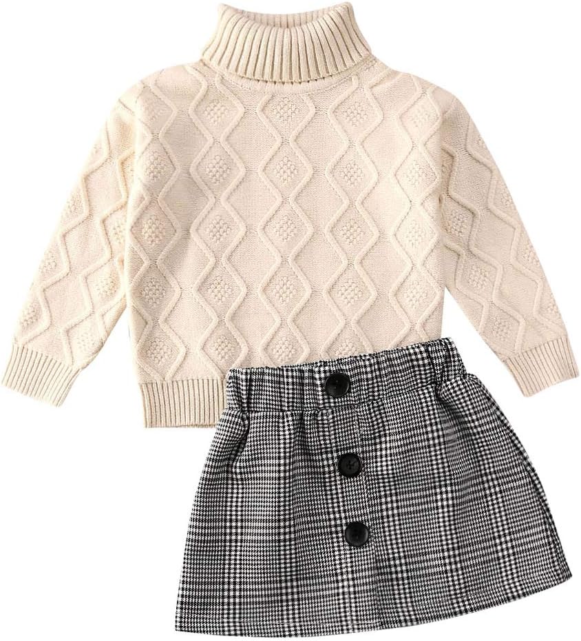 Toddler Baby Girl Winter Clothes Knit Cotton Sweater Tops+PU Mini Skirts Dress Outfit Fall Clothes