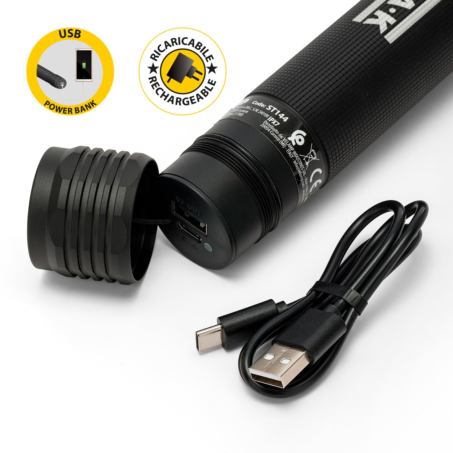 Stak Mamba – Torcia LED 5000 Lumen Ricaricabile con Powerbank - 5 Modalità, Batteria 21700 4000mAh, Impermeabile IPX7, Alluminio Resistente - Per uso Professionale ed escursioni