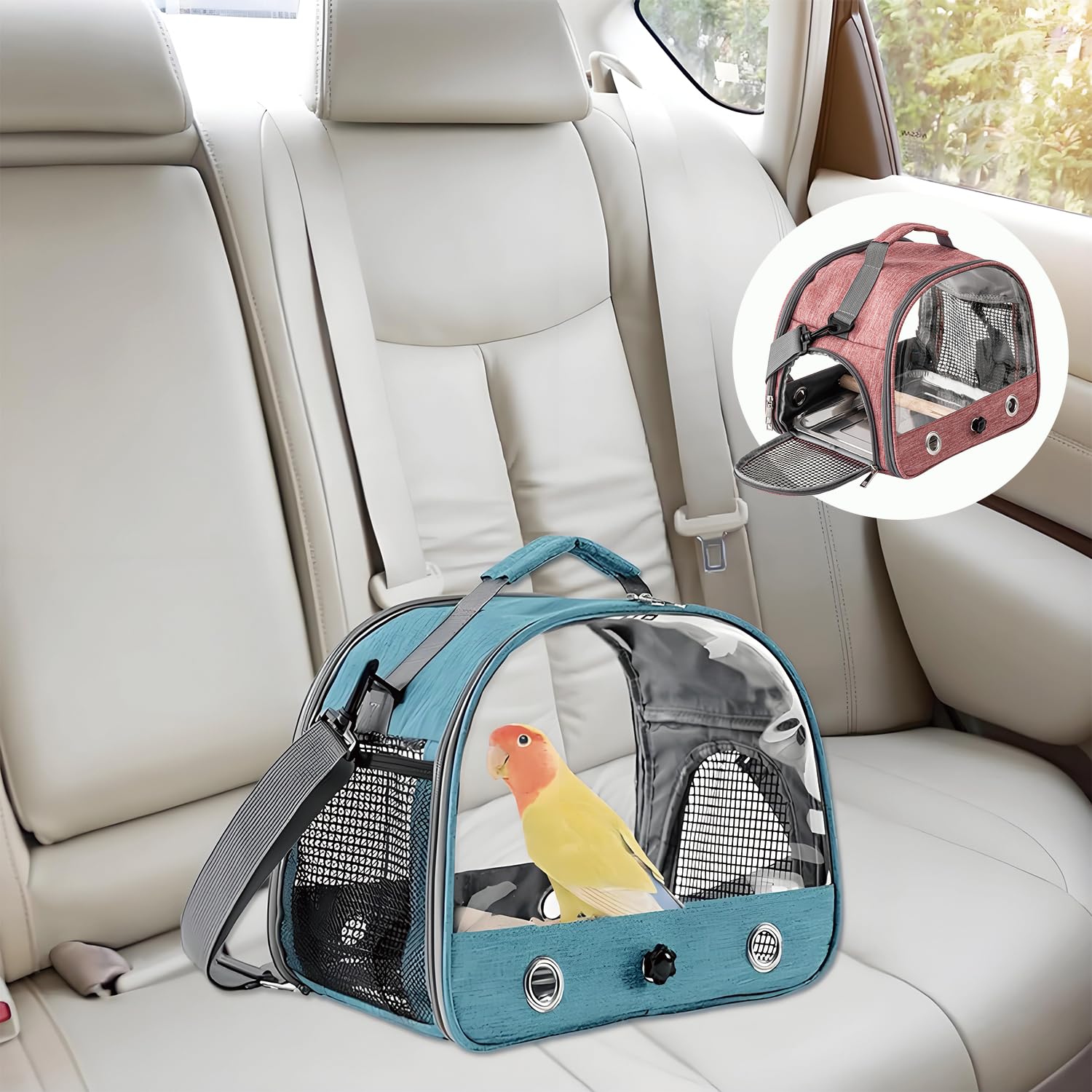 Jaula De Viaje para Pájaros con Percha Y Bandeja, Bolsa De Transporte para Pájaros, Transportador Portátil para, Bolsa De Viaje para Loros, para Periquitos y Loros Pequeños, Rosa