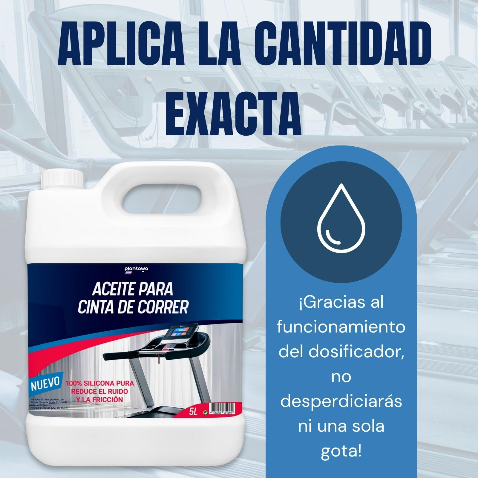 Plantawa Aceite para Cintas de Correr 5L | Lubricante Silicona Cinta Correr. Ideal para Gimnasios, Cintas Domésticas. Aplicación Precisa. Apto para todas las cintas de correr.