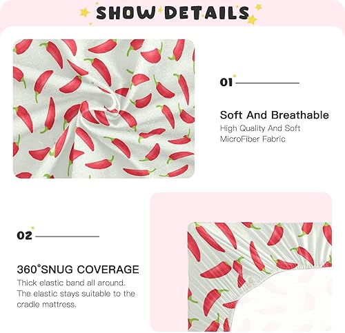 Miniatura 4 de Cartoon Chili Pepper Crib Sheets - Stretchy Fitted Crib Sheets for Boys Girls, Unisex Cozy Baby Crib Sheet 27 x 39 x 5 Inches