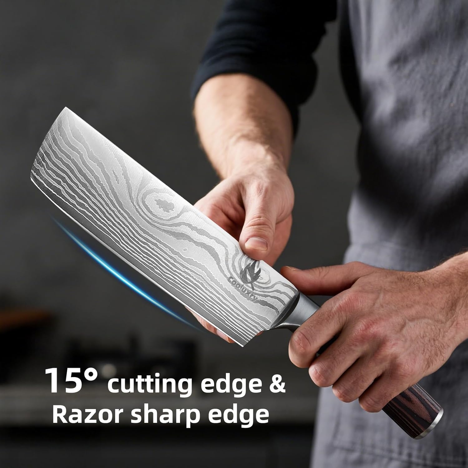 Nakiri Knife - Professional 7" Razor Sharp Meat Cleaver and Vegetable Kitchen Knife, Vegetable Chopping Knife, High Carbon Stainless Steel Blade with Ergonomic Handle - Image 6