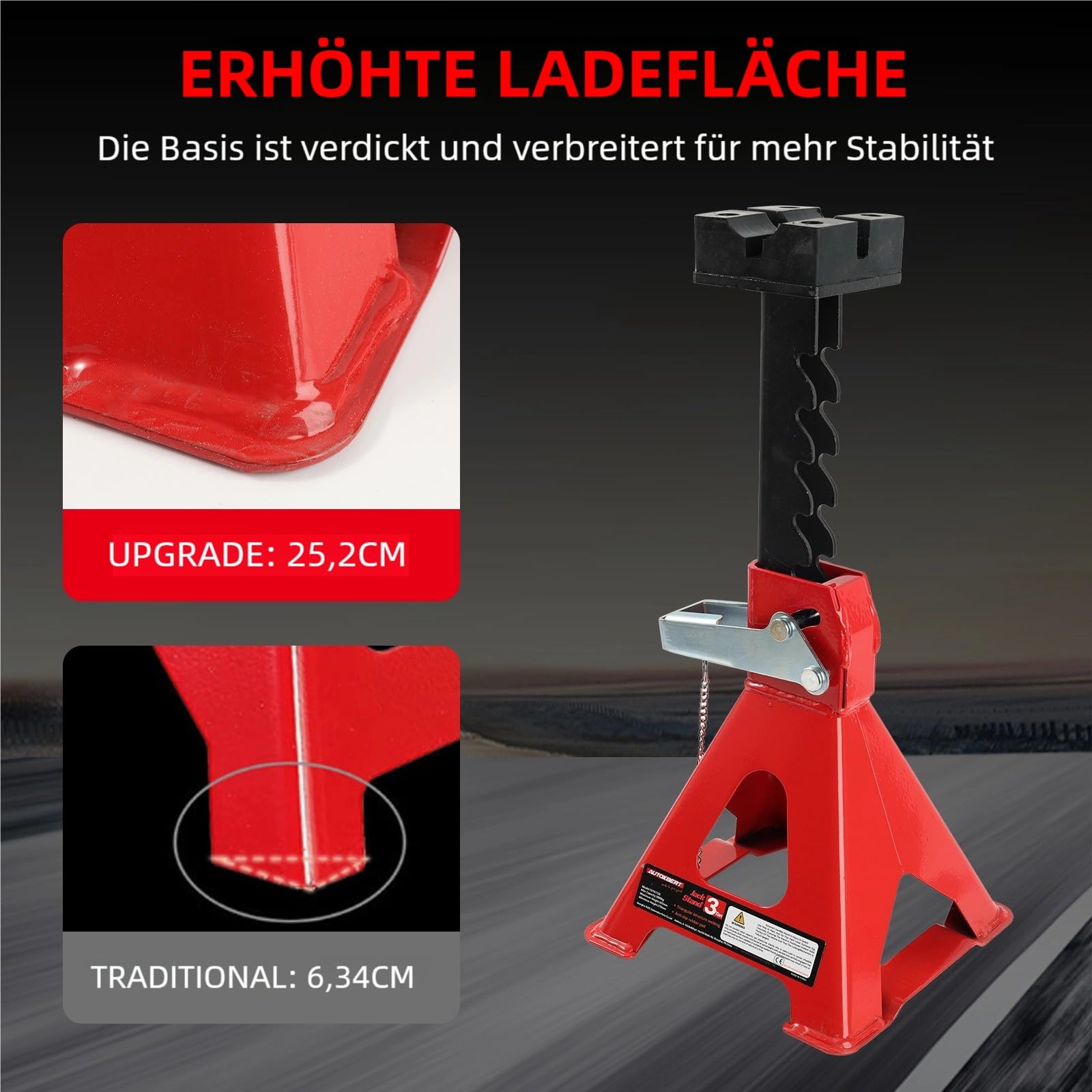 AUTOXBERT Unterstellböcke KFZ Höhenverstellbare, 2er Set mit je 3 t Tragkraft, mit Gummiauflage und Sicherungssystem, Hubhöhe 280-430 mm, für Auto und PKW