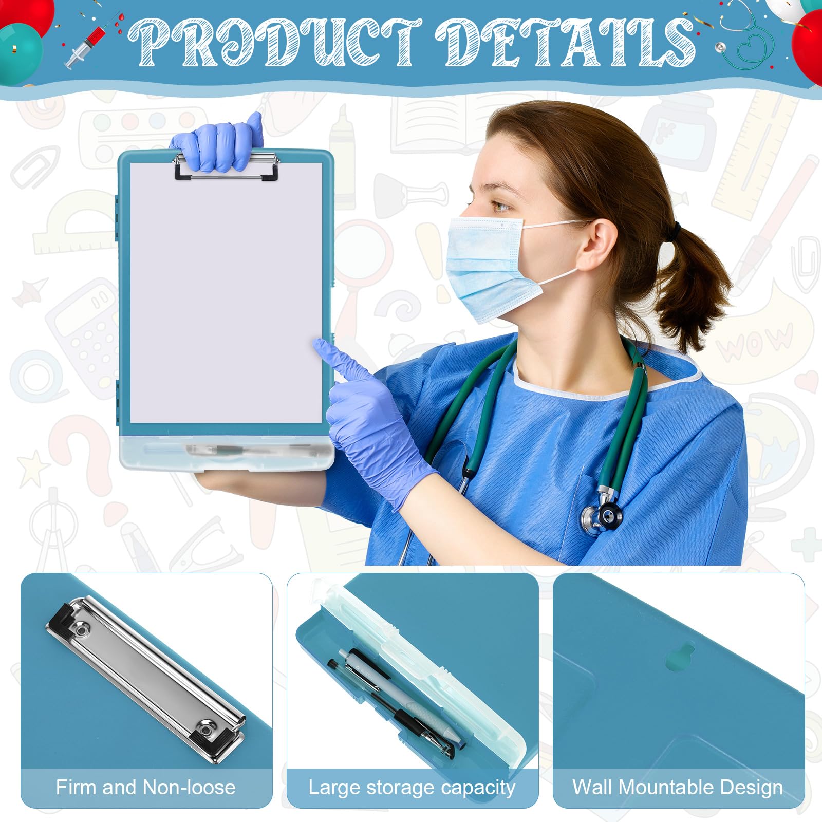 Crtiin Kunststoff-Klemmbrett mit Aufbewahrung, farbig, A4, robust, wasserdicht, Aufbewahrungs-Klemmbrett, Ordner für Büro, Schule, Krankenschwestern, Lehrer, Essentials, 6 Stück (Molandi-Farbe)