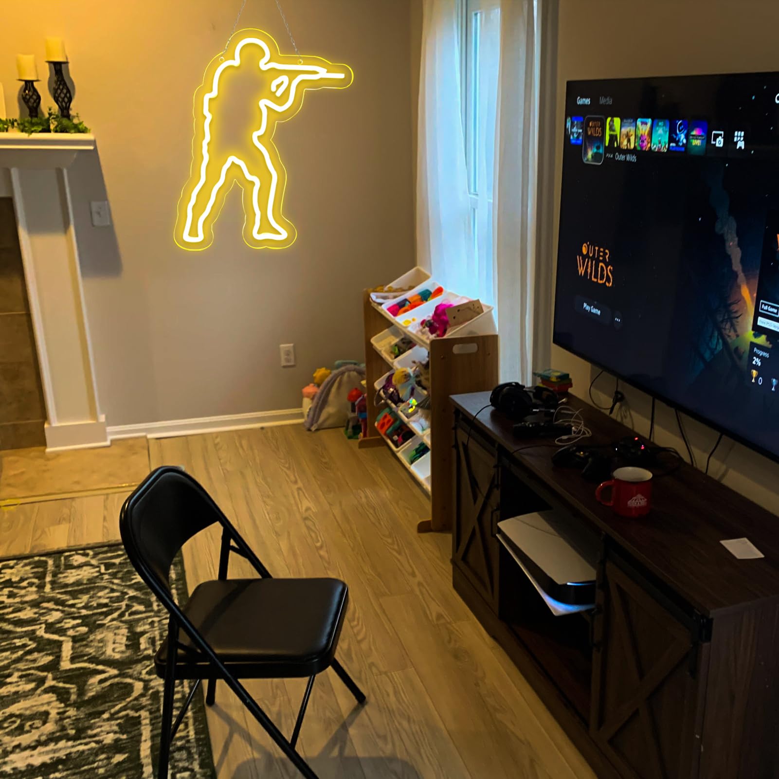 WonderfulLife Panneau néon avec logo Counter Strike Game Zone pour décoration de zone de jeu, Gunfight Games CS pour homme, grotte, salle de jeu, bar Internet ou décoration de chambre. Alimentation