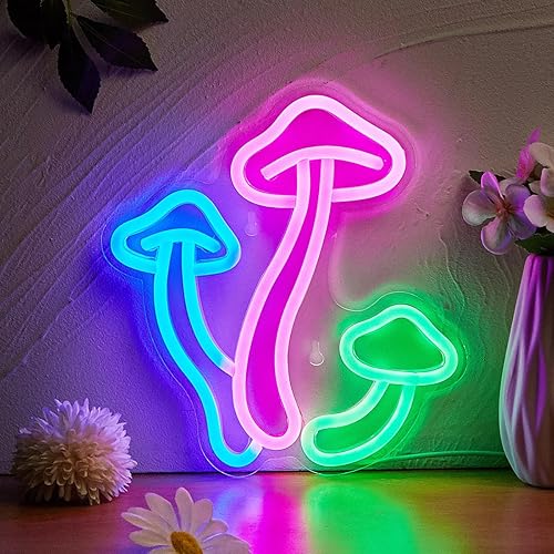 LED Neon Mushroom Cute Neon Sign, USB Powered Neon Signs Night Light, 3D Wall Art & Game room Bedroom Living Room party Decor lamp for Children Kids Girls Boys