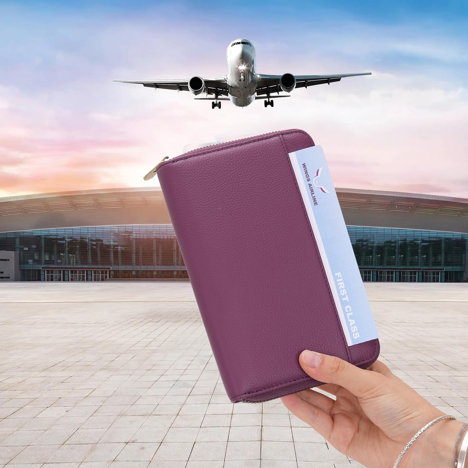 WASON Cartera de Pasaporte de Viaje de Cuero con Cremallera Protección RFID, Funda para Pasaporte con Compartimentos para Tarjetas, Efectivo, DNI, Tarjeta de Embarque y Billetes (Morado)