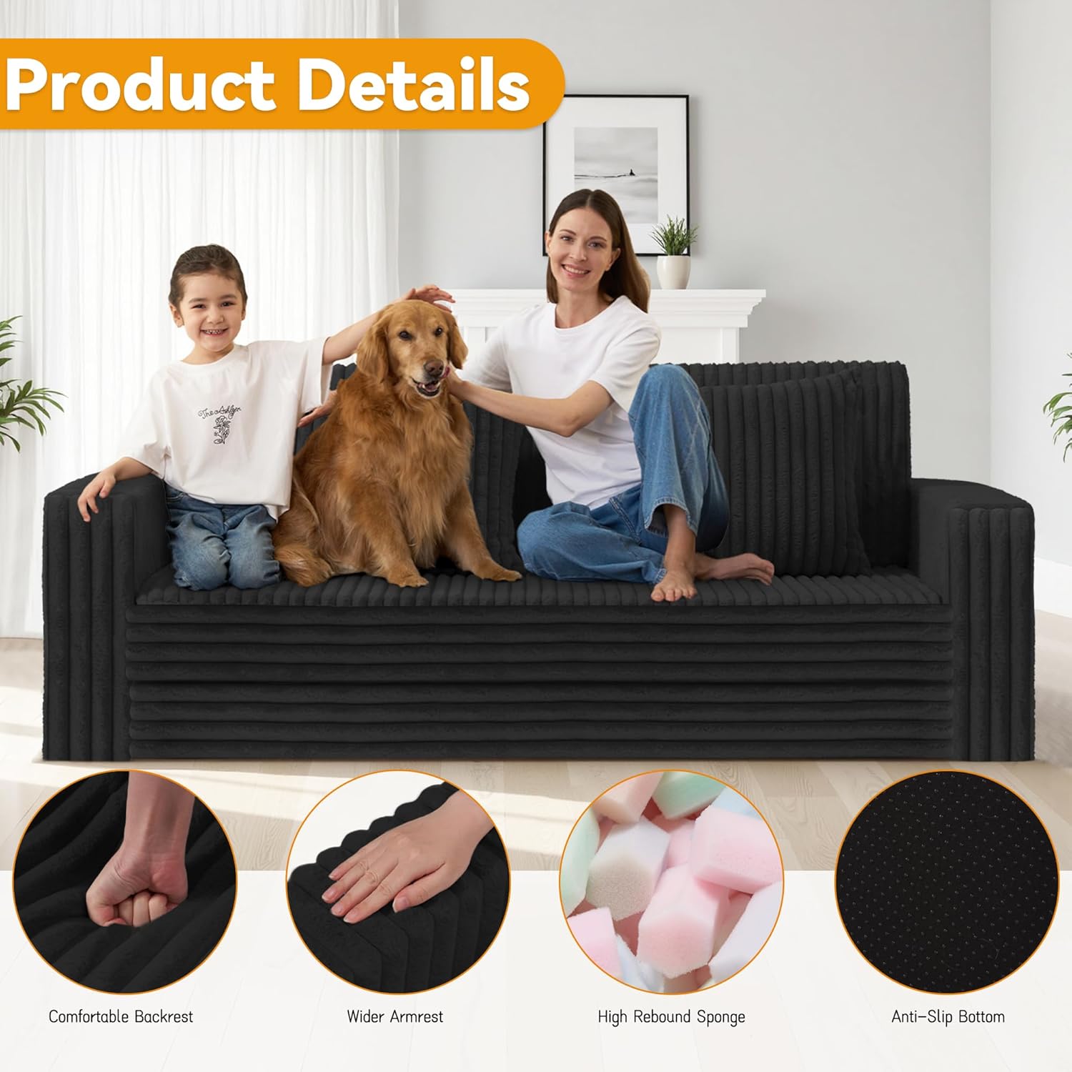 HABUTWAY Folding Sofa Bed, 2 in 1 Convertible Sleeper Chair with 2 Pillows, Portable Fold Out Chair Bed with Armrest, Comfy Floor Couch, Lazy Sofa for Living Room Bedroom Dorm Home Office, Black