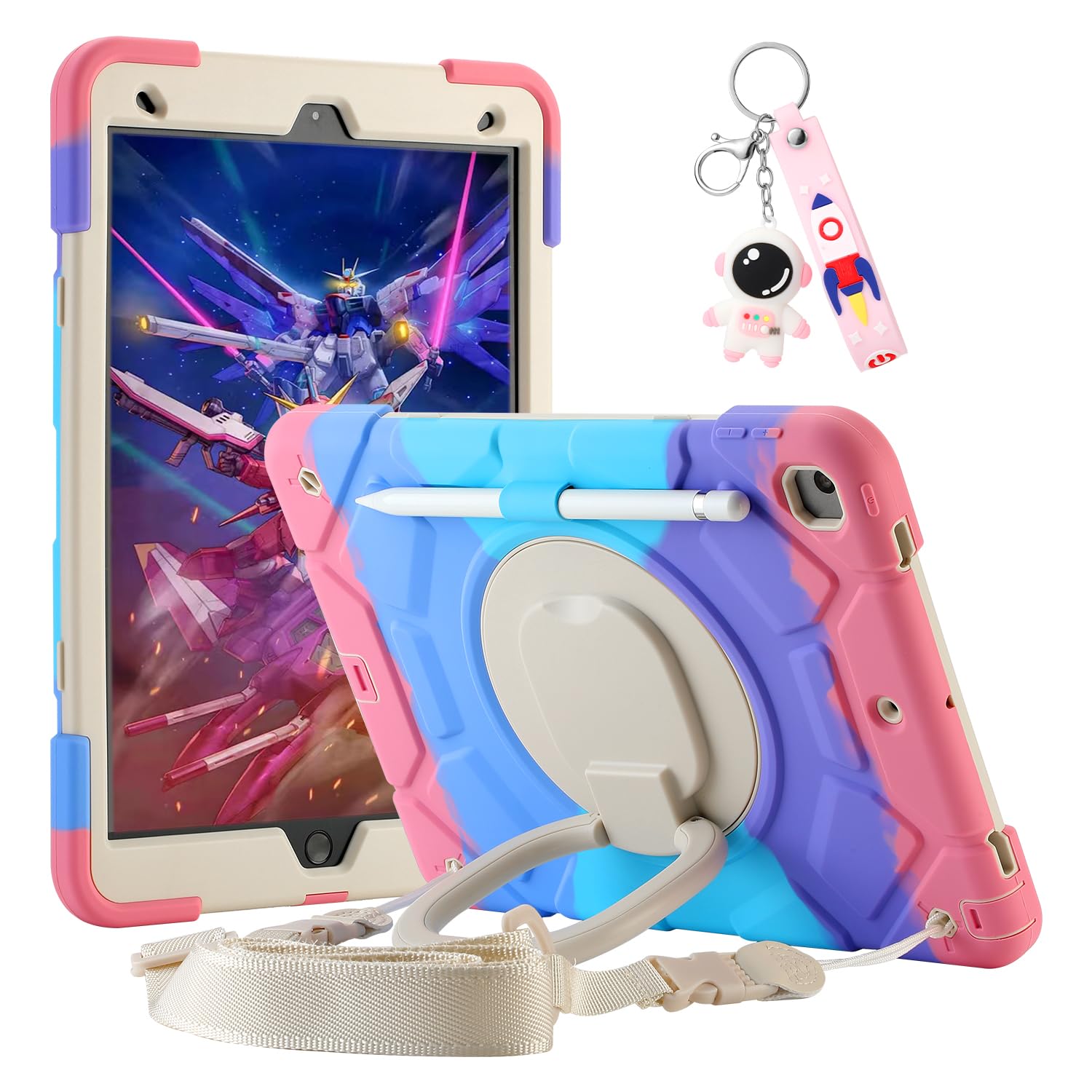 for iPad 9th/8th/7th Generation Case 10.2", Heavy Sturdy Shockproof Kids Cover, with Rotating Stand/Pencil Holder/Shoulder Strap for iPad 10.2 Case