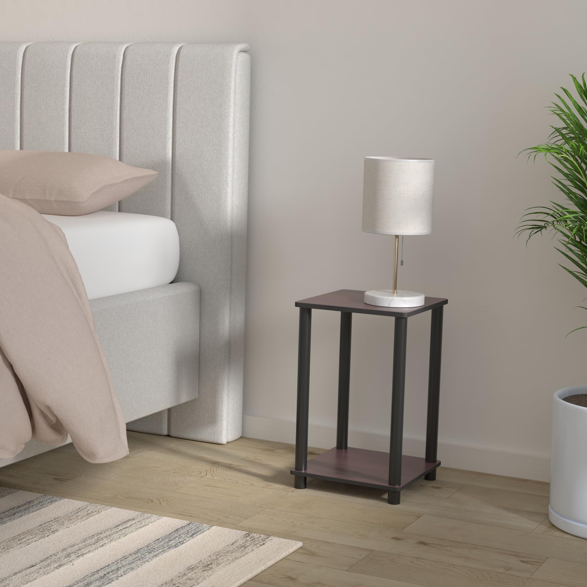 Furinno Comodino/comodino in legno ingegnerizzato, ciliegio scuro/nero, confezione da 1, 2 ripiani