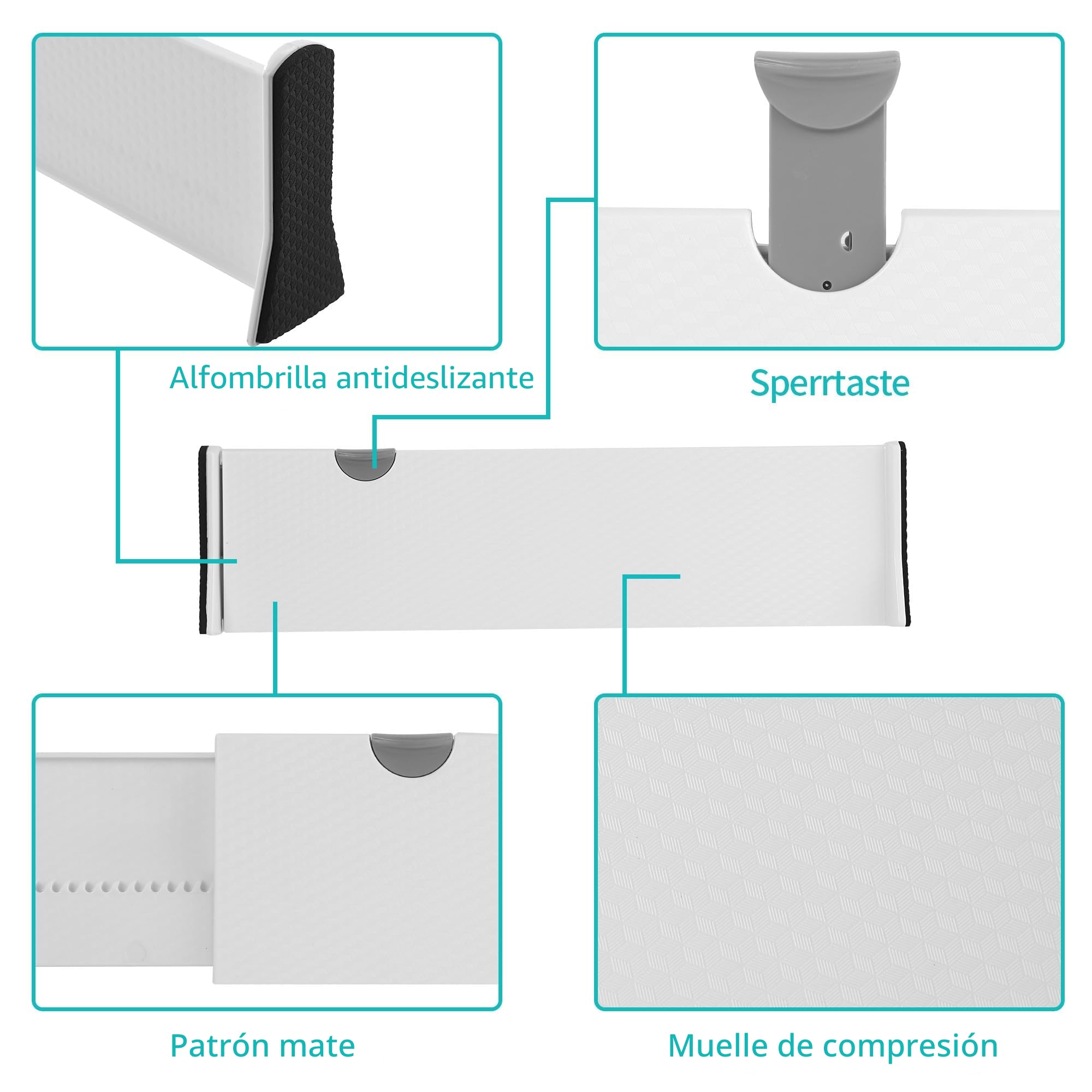 Separadores de Cajones de Plástico Ajustables 37.5-54 cm Paquete de 4 Blanco