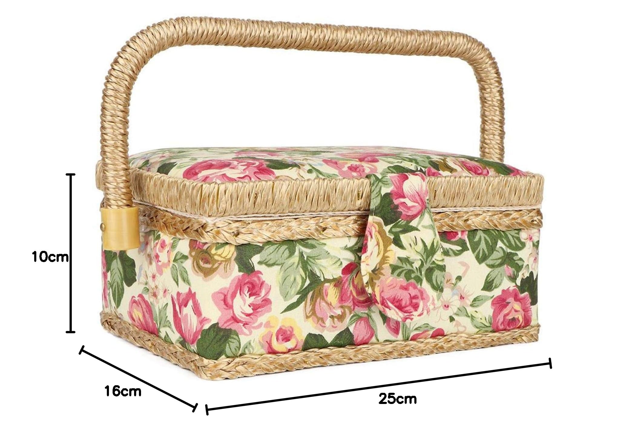 Cesto per uso domestico Tessuto artigianale Cesto da cucito fatto a mano Filo Ago Scatola portaoggetti Organizer Panno Art(Rosa da giardino)