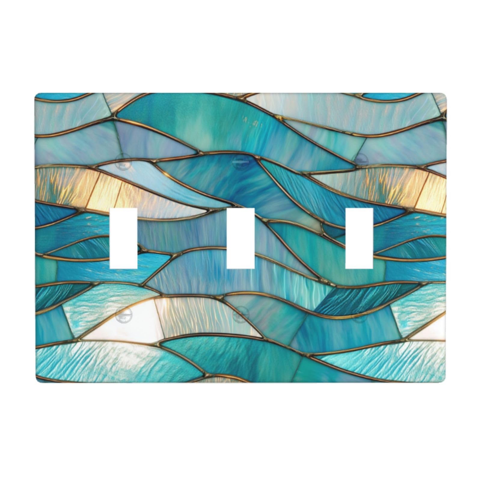 Luminous Stained Glass Ocean Ripples Light Switch Covers 3 Gang Triple Toggle Wall Plate Switchplate Electrical Faceplate for Bathroom Kitchen Bedroom Decor
