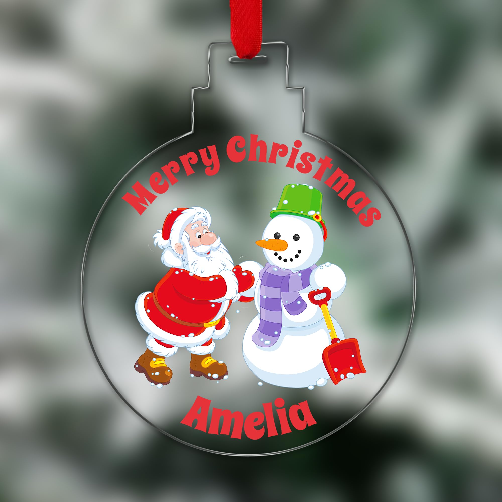 Kreatesquare Design 11 Personalised Christmas Tree Decorations Baubles With Cute Santa & Name | Xmas Tree Decoration Hanging Ornaments Personalised Bauble For Xmas Decorations