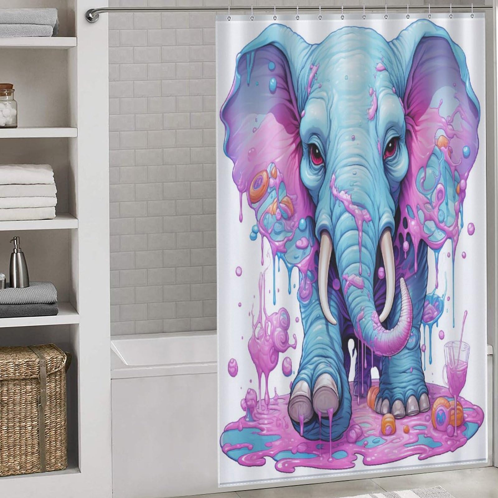 Rideau de douche éléphant séchage rapide en tissu hydrophobe avec 12 crochets de suspension