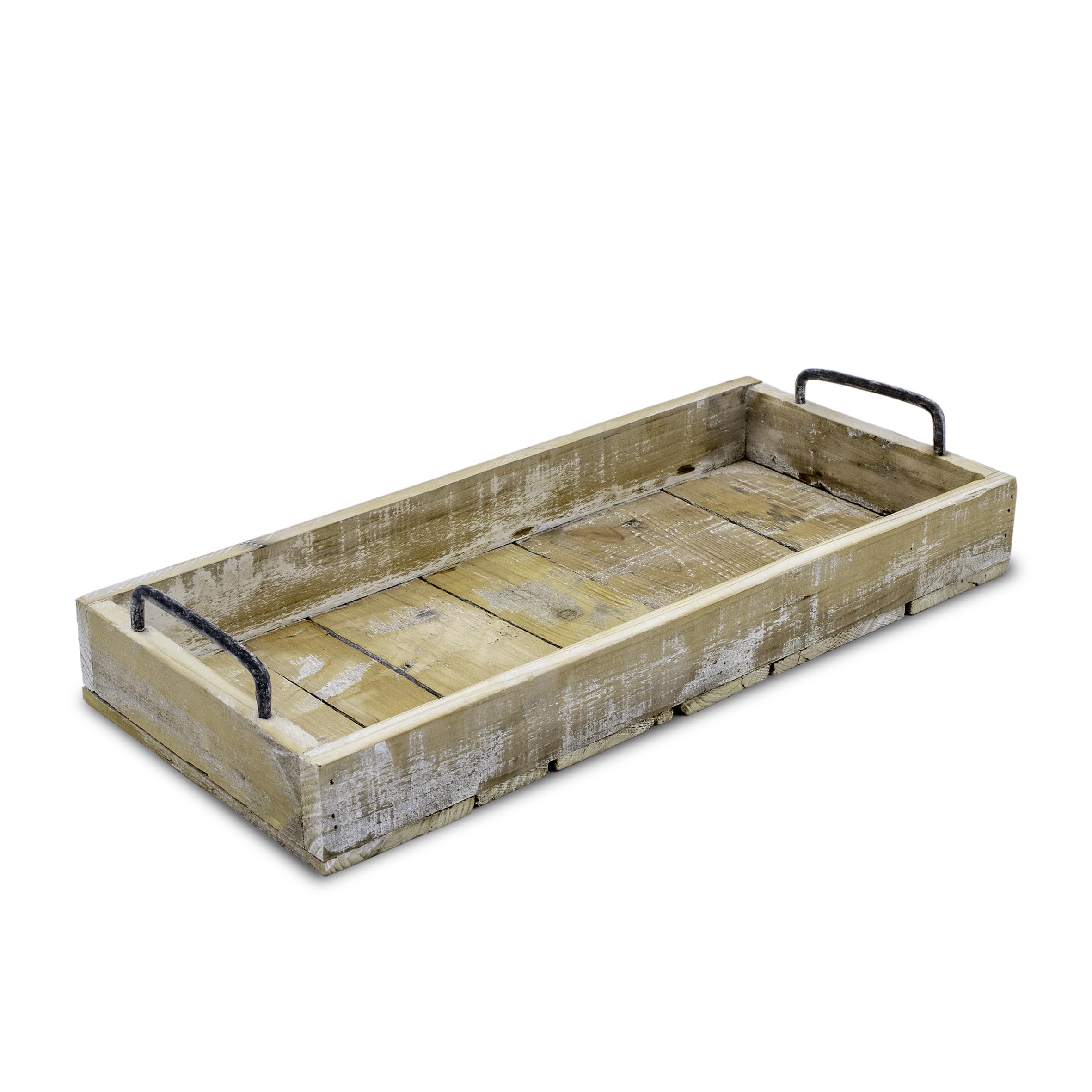 Bandeja decorativa de madera, aspecto desgastado, con asas de metal, 45 x 20 cm, para servir y velas, rectangular, bandeja para velas, para servir, decoración de mesa, velas, tabla natural de Navidad