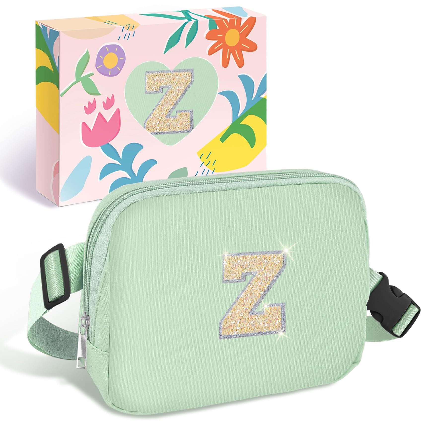 COSHAYSOO Green Belt Bag Crossbody Initial Fanny Waist Pack Small Cross Body Purse for Teenager Girls Women Preppy Personalized Birthday Valentines Easter Christmas Gift Letter Z