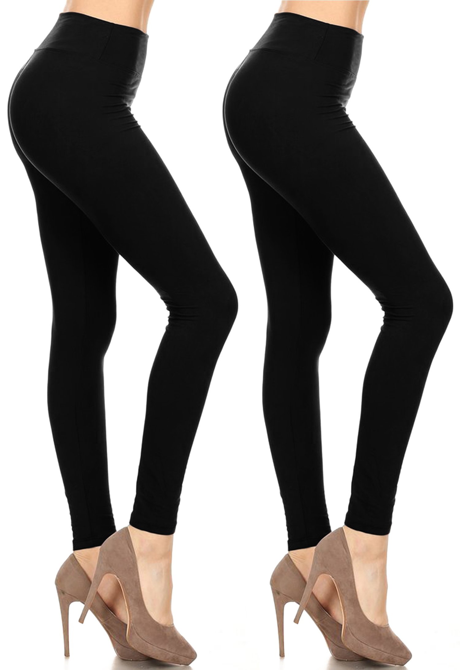Women's Plus 2-PK Solid Leggings w/Wide Yoga Waistband Blk