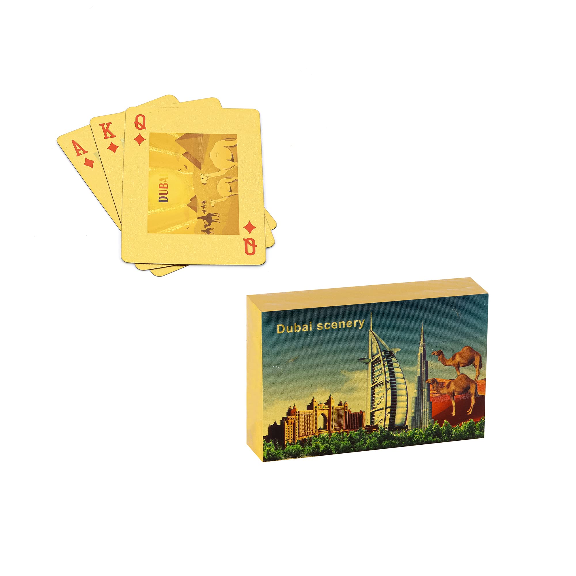 24K Gold Foil Plastic Card Pvc Waterproof Table Game Playing Cards Deck Gift Thickened Card Matte Touch Golden Foils Playing Cards Plated Dubai Scenery Poker Table Games Joker Souvenir Gifts