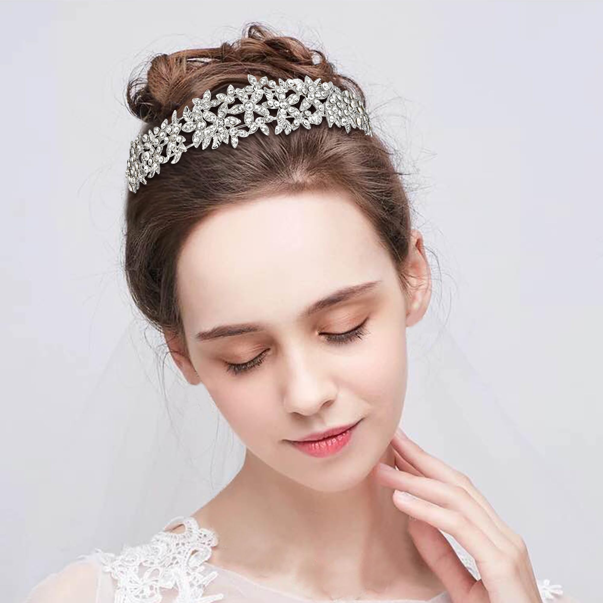Ever Faith, fascia per capelli da donna in cristallo austriaco, per matrimonio, con fiore