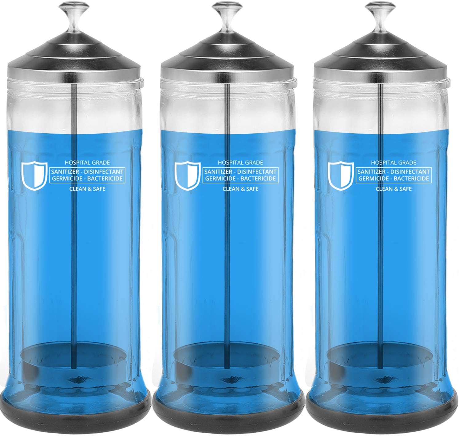 Karlash Pro Barber Manicure Pedicure Disinfectant Jar with Tray and Thick Glass 1500ml 50 Oz for Nail Tools Barber Supplies and Spa Sanitizing (3 Pieces)