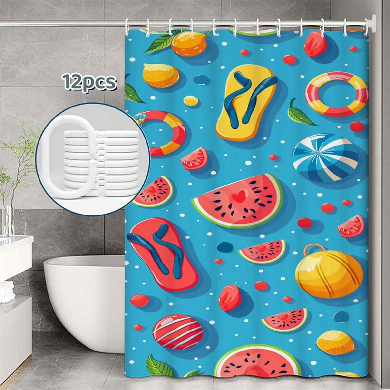Tenda Doccia in Poliestere blu,Tende per Doccia Extra Lunga 230x180cm,Cartone animato Tenda Vasca da Bagno Tessuto Lavabile,Impermeabile Facile da Pulire,con 12 Ganci,Decorazione per Bagno,Hotel Z-378