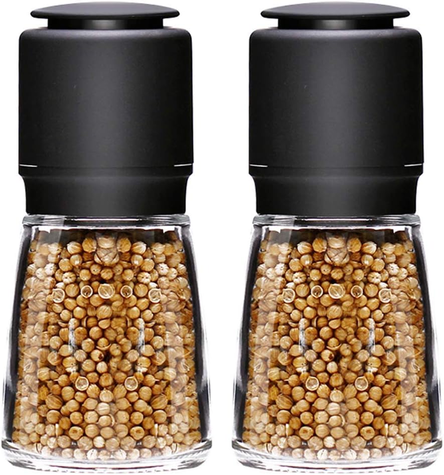 Salt and Pepper Grinder Set, Manual Pepper Abrader Mill with Glass Bottle Adjustable Coarseness Shakers for Barbecue Or