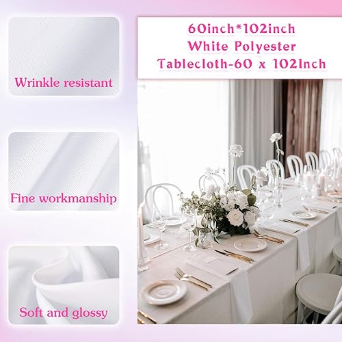 Miniatura 3 de Mantel rectangular blanco de 60 x 102 pulgadas para mesa de 6 pies, resistente a las arrugas, lavable, de poliéster, para comedor, fiesta y