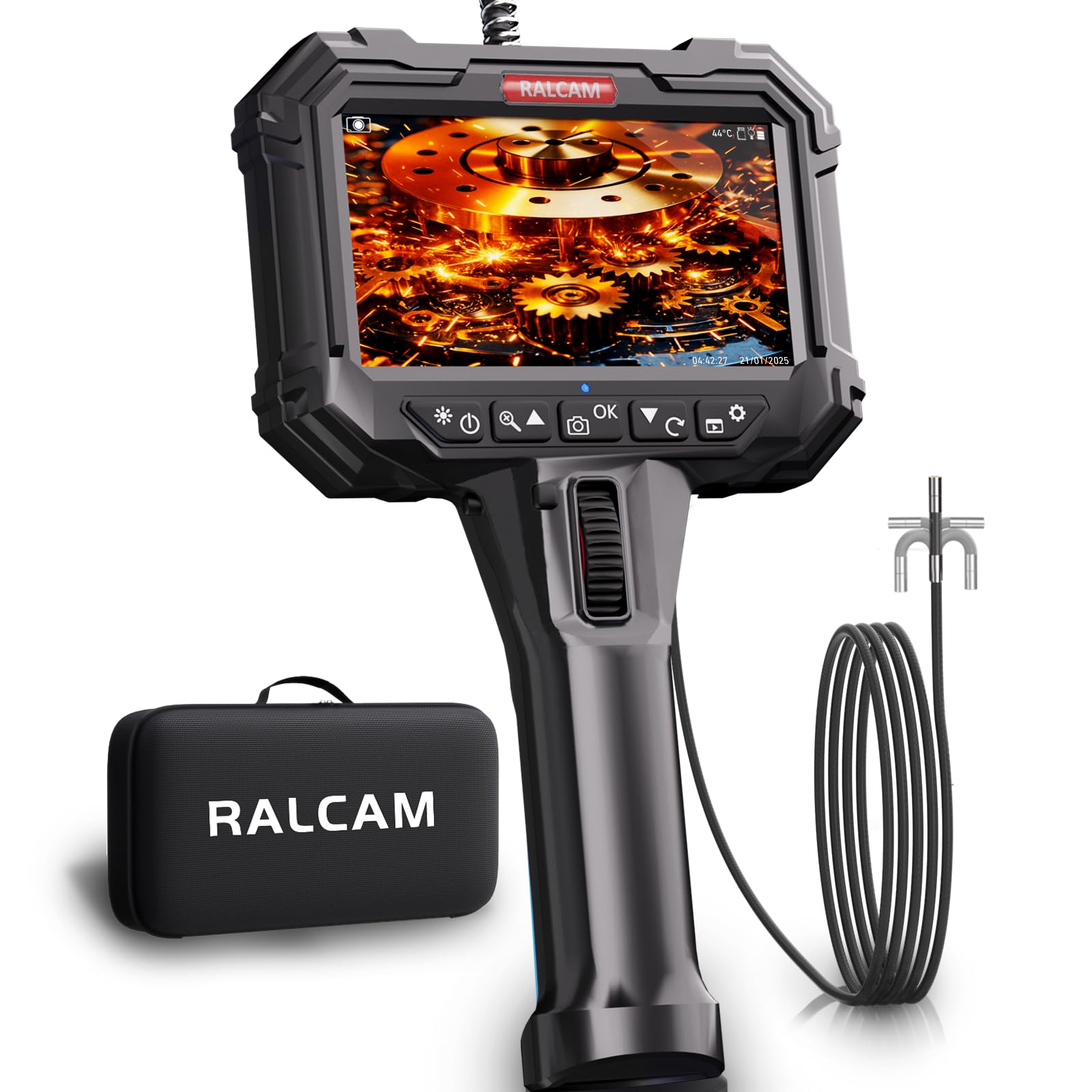 Ralcam Endoskopkamera mit Licht, Endoscope Camera mit 210° beweglichem Kopf, 5.5mm Sonde, 5" HD Bildschirm, IP67 Inspektionskamera